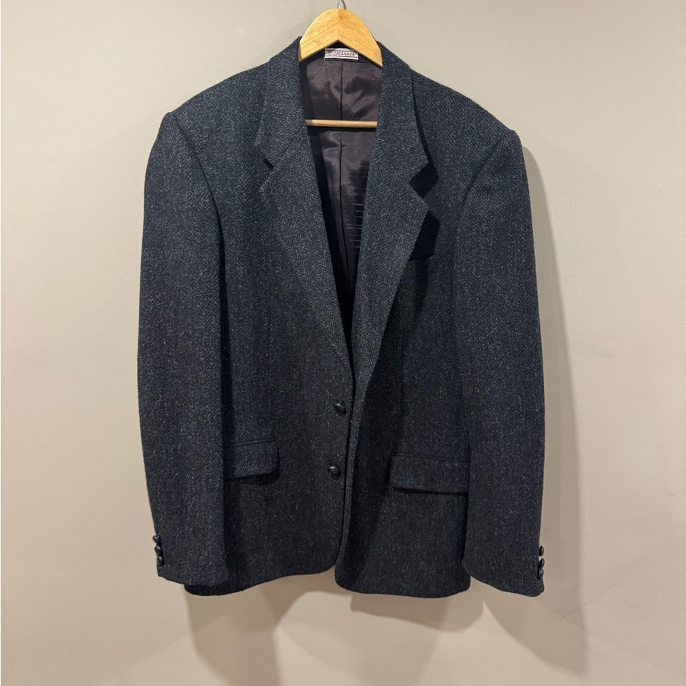 Vintage Harris Tweed Sport Coat Mens 42R Navy Blue Stripe Wool Made in Canada - Picture 2 of 14